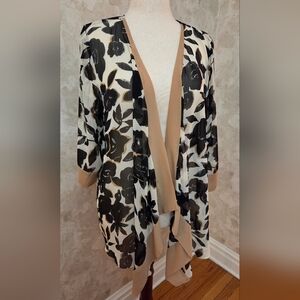Susan Graver Style Floral Kimono Open Cardigan Size L